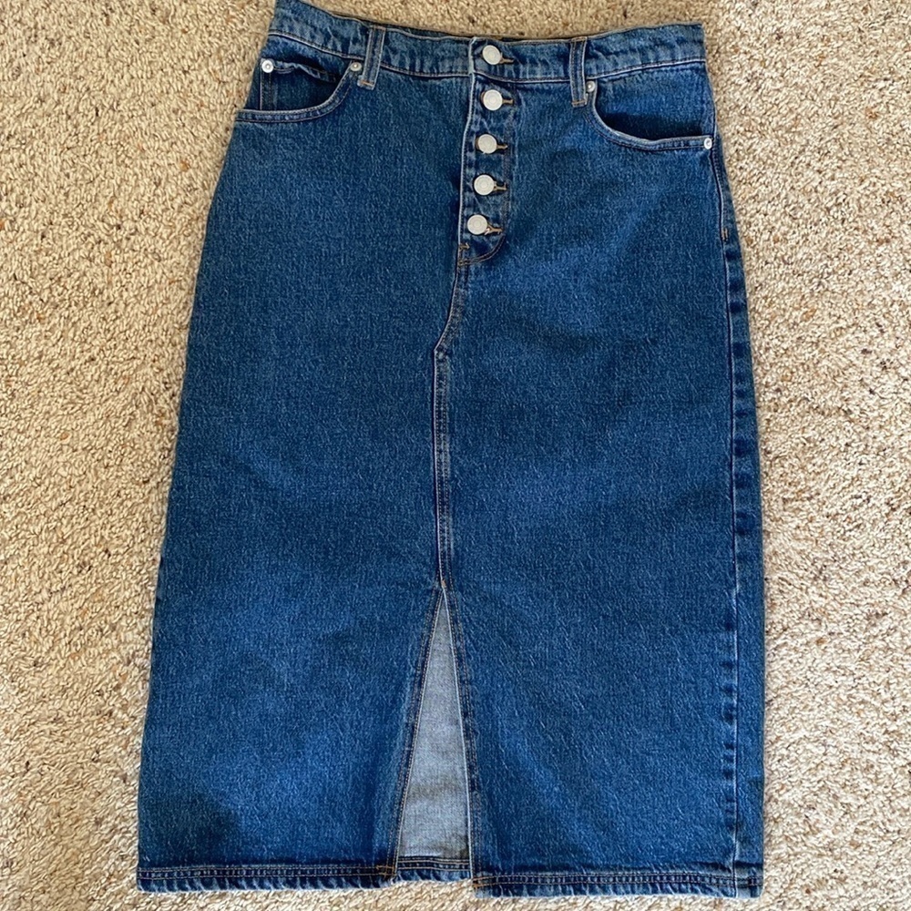 Banana Republic Factory Denim Pencil Midi Skirt 4 TALL
